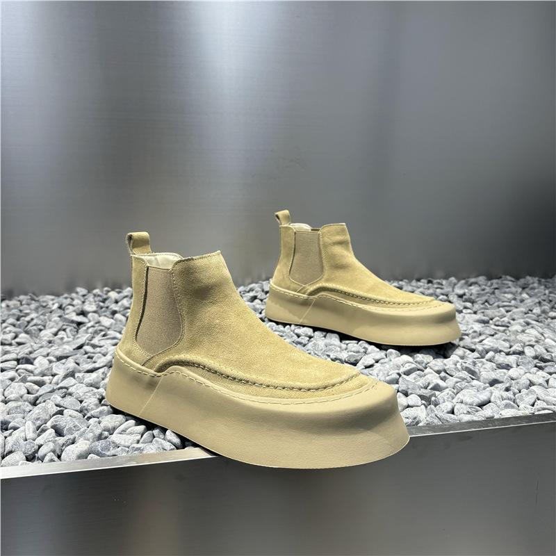 Soft-soled Lazy Shoes Leather Breathable Short Boots Retro High-top Casual Board Shoes Jw