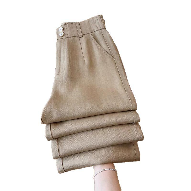 Khaki High-Waisted Wide-Leg Pants for Women - Spring/Summer 2025: Versatile, Slimming, Loose-Fit, Nine-Point Length