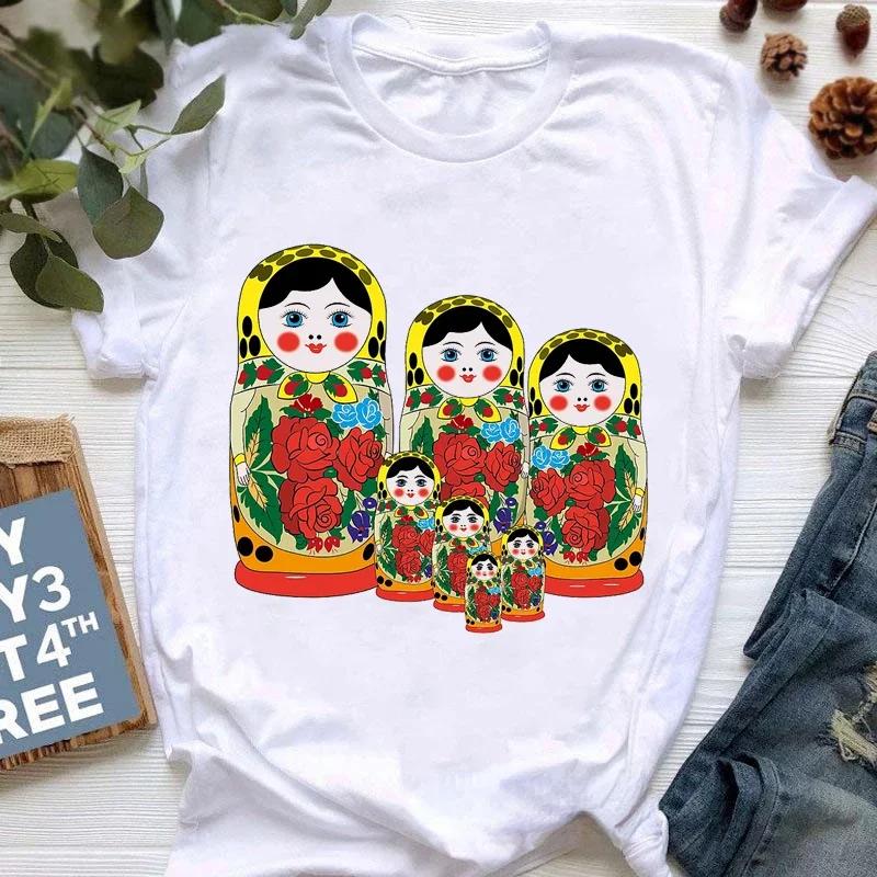 Matryoshka Doll T Shirt 2023 Funny Summer Fashion Tshirt Russian Doll T-Shirt Women White Casual T Shirt Female Harajuku Shirt