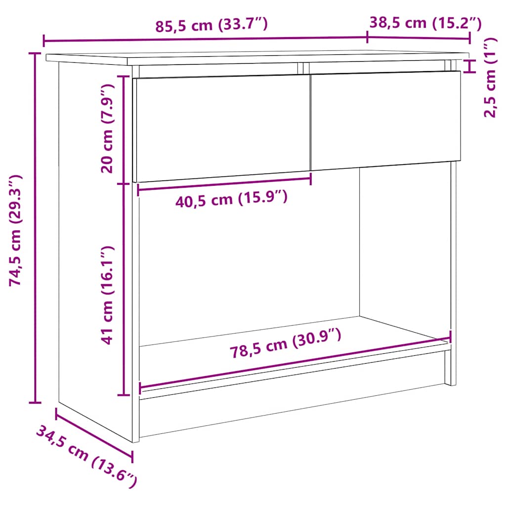 Console Table with Drawers Grey Sonoma 85.5 x 38.5 x 74.5 cm