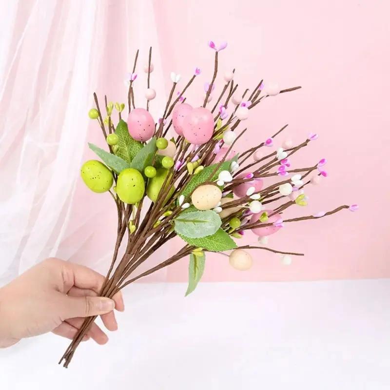 Easter Artificial Flowers Easter Decorations Painted Bird Eggs Faux Plants DIY Room & Table Decorations