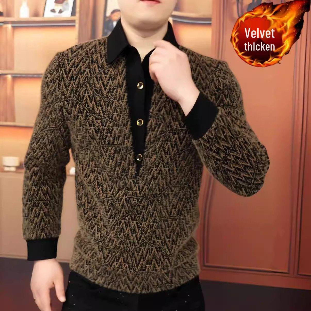 

European-Style Faux Two-Piece Slim-Fit Knit Sweater: Fashionable, Versatile, Light Luxury, High-End Casual Hoodie 5XL (200-220 jin)