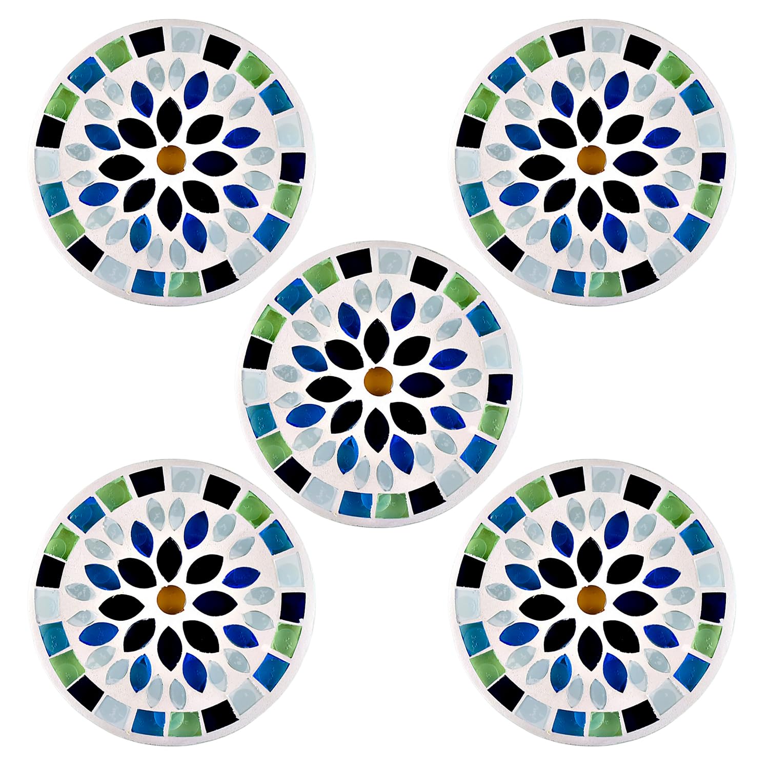 

Fourcart Cute Handmade Glass Mosaic Coasters, Flower Blue, Set of 5