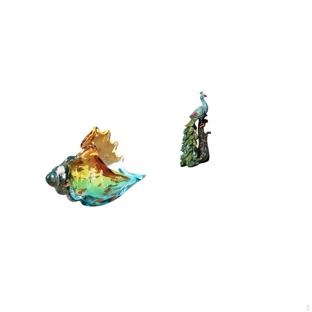 Glass Conch Peacock Figurine Sea Animal Sculpture Art Decor Craft Statue for Home Office Entryways