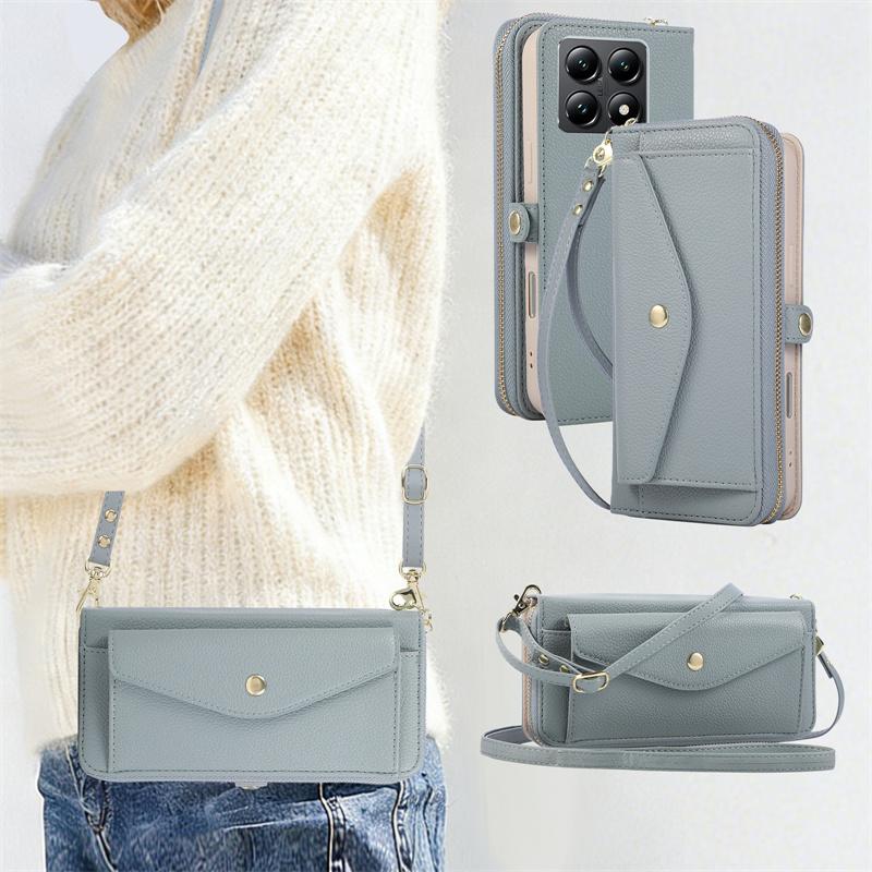 Crossbody Flip Leather Phone Case For XiaoMi 15T Pro 14T 13T 12T 11T Pro Strap Wallet Card Holder Kickstand Mirror Cover Coque