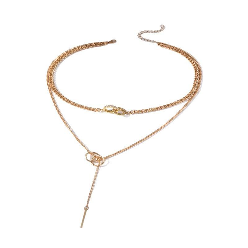 Hot-selling European and American Fashion Jewelry, Personalized Trendy Double-circle Collarbone Chain, Design Fringed Sweater Chain Necklace