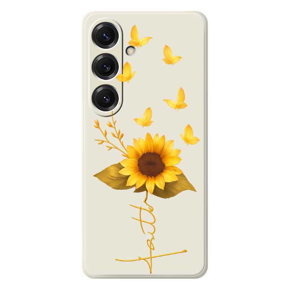 For Samsung Galaxy S25 Case Golden Butterfly Sunflower Pattern Printing Straight Edge TPU Phone Back Cover