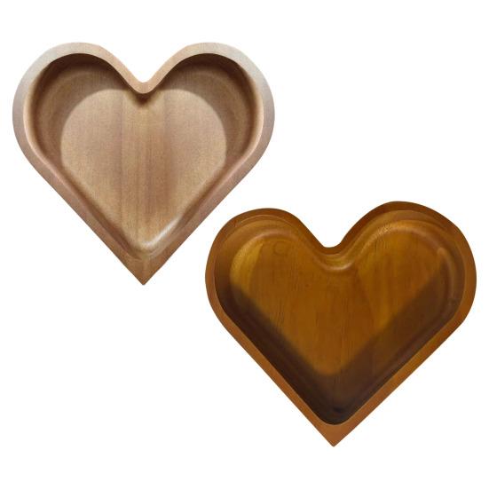 Wooden Serving Trays Stackable Candy Dish Heart-Shaped Nut Snack Tray Multi-tiered Platters for Coffee Table Rustic Home Decor