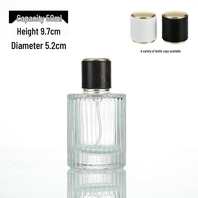30ml Vertical Stripe Glass Perfume Spray Bottle – Portable, Transparent, and Cylindrical.