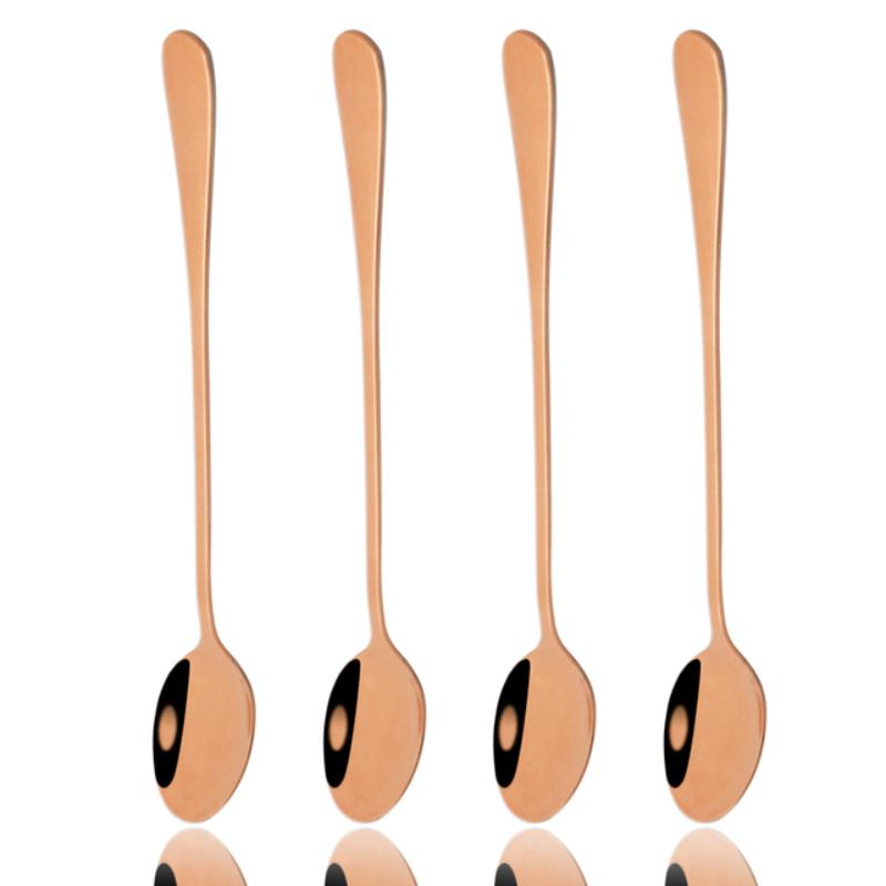 Reusable Cream Long Ice 4pcs Handle Scoop Stainless Steel Colorful Cutlery Teaspoon Dinnerware Flatware Juice Coffee Stirring Spoon Silverware