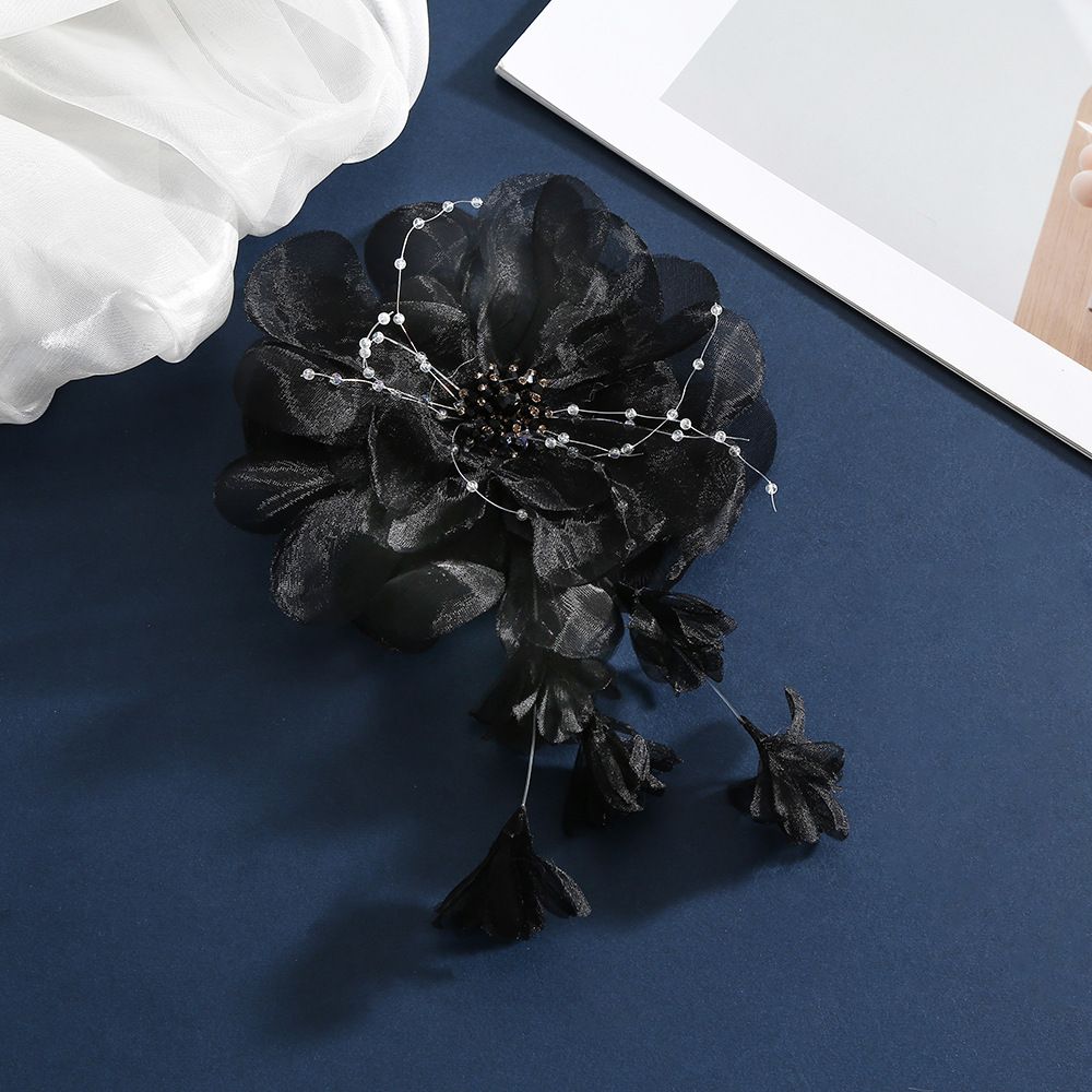 Reusable Handmade Flower Brooch Tassels Fabric Corsage Elegant Organza Flower Applique  Dance