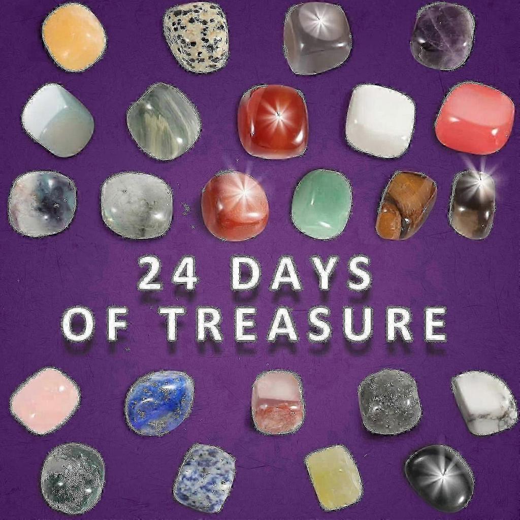 Natural Crystal Agate Stone Advent Calendar 2022 - 24 Days Minerals Fossils for Christmas