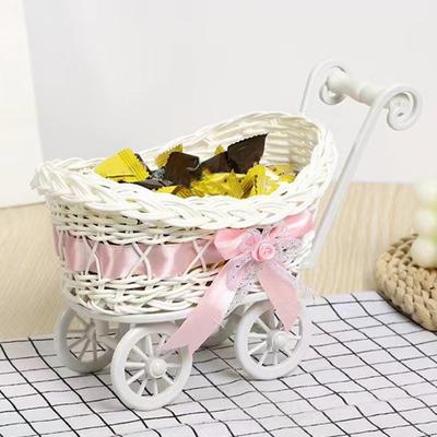 Ratanový košík na květiny na kočárek Malý pletený úložný košík Držák umělých květin Stolní organizér pro domov Svatba Baby Shower Stůl