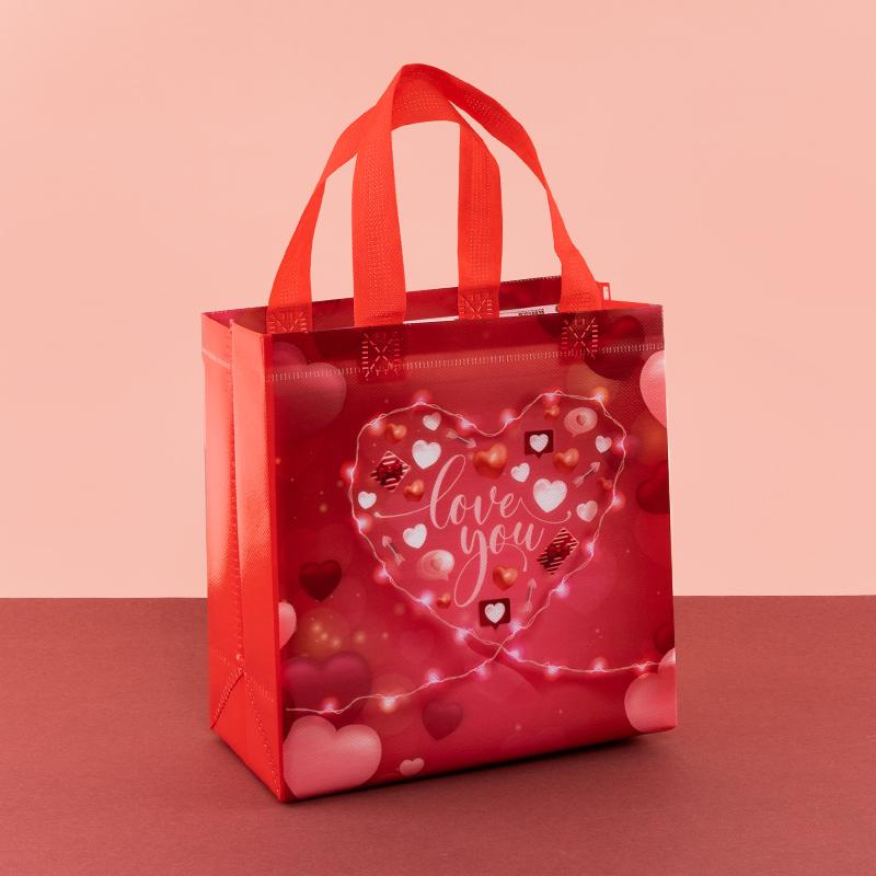 StoBag, Für Liebhaber Valentinstag Feier Geschenk Tragetaschen, Herzmuster, Verpacken Leckereien Geschenke, Wiederverwendbar Vliesstoff, 12/30