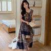 New Chinese sleeveless nightdress women's summer plant flower green cotton silk skirt high-end loungewear national style long skirt thin