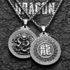 Chinese Dragon Stainless Steel Men Necklaces Pendant Chain Powerful Amulet Cool Things Vintage for Women Jewelry Gifts