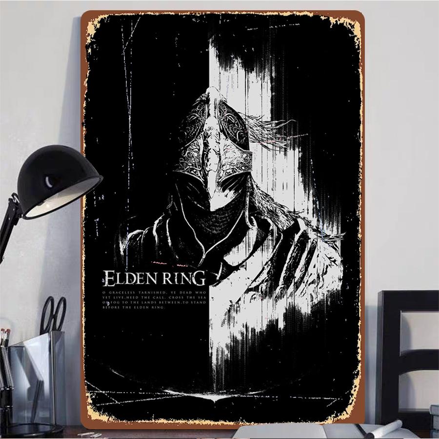 Elden Ring Tarnished Knight Metal Wall Art Gothic Medieval Fantasy Decorative Iron Painting for Game Room Home Decoration