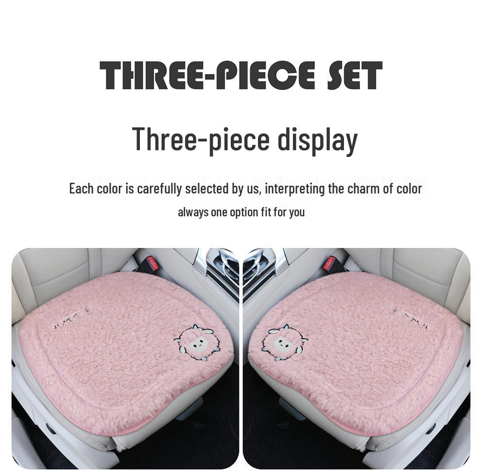 Universal Embroidered Lambswool Car Seat Cushion Set - Winter Warm 3-Piece Interior Decor.