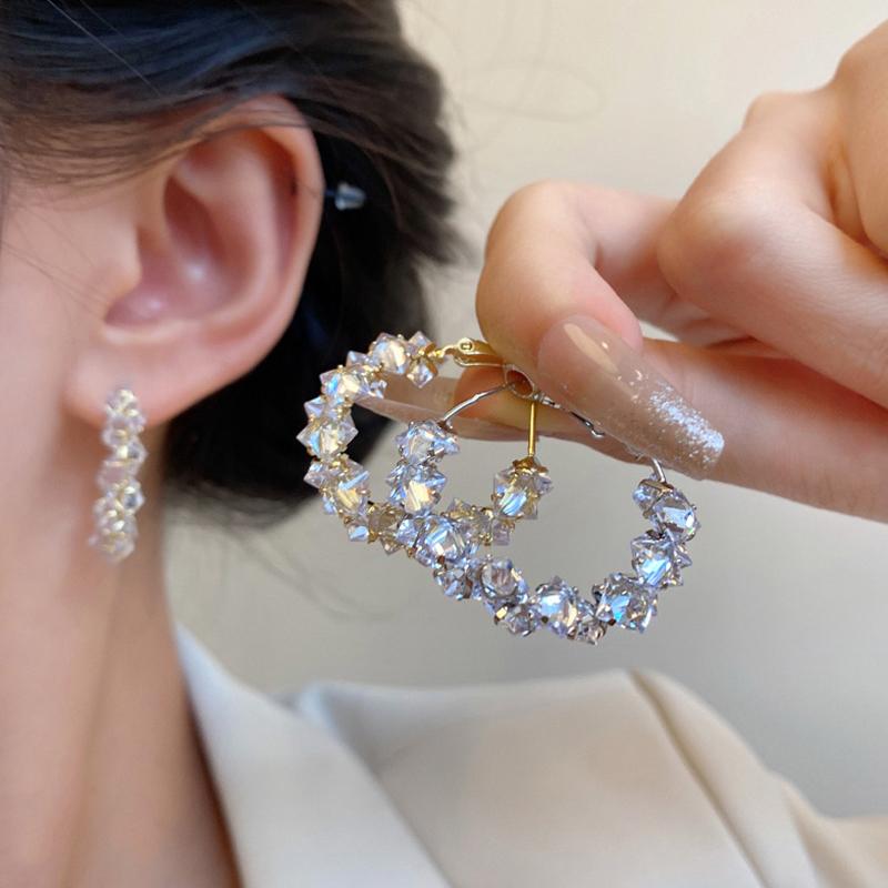 Trendy Irregular Crystal Circle Hoop Earrings For Woman Korean Fashion Statement Shiny Luxury Earrings Female Wedding Gifts