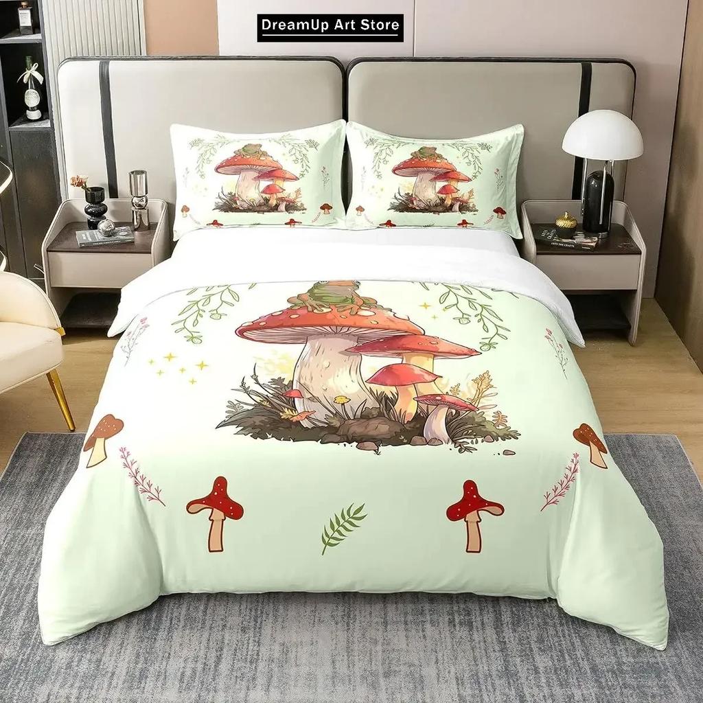 3D Print Fashion Red Mushroom Kawaii Bedding Set Boys Girls Twin Queen Full Size Duvet Cover Pillowcase Bed Adult Bedroom