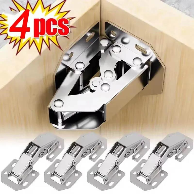 4 PCS 90 Degree Cabinet Hinges No-Drilling HoleHydraulic Buffer Hinge Kitchen Cabinet Cupboard Hinges Furniture Hardware