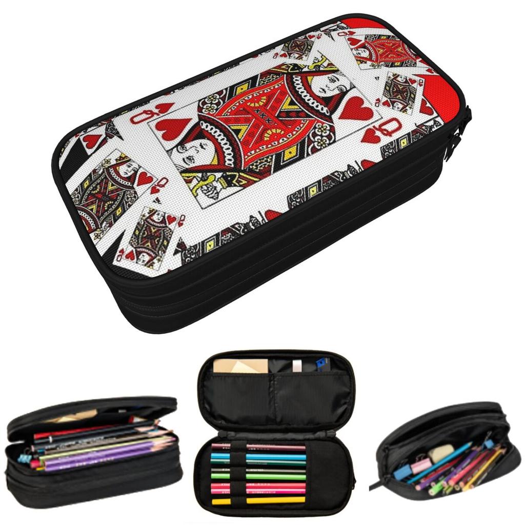 Casino Nights Red Queen Of Hearts Pencil Case for Kids School Pen Box Pencil Bag Stationery Supplies Pen Holder Bag