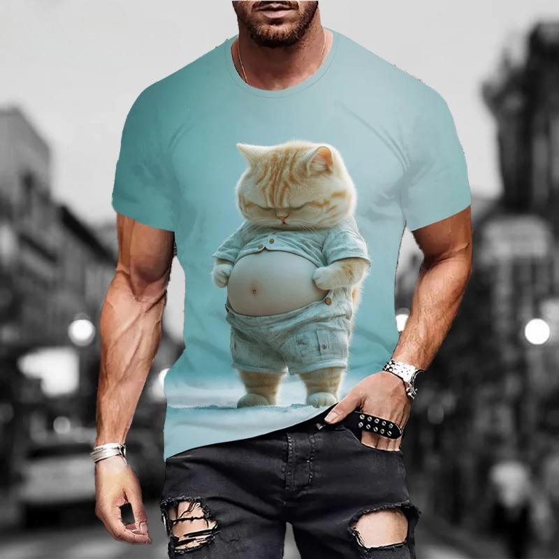 

Cat T shirt Men Fashion Men s Clothing 3D Print Cat Graphic T shirts Casual Loose Mens Clothing O-Neck Harajuku Mens T shirt Top XS
