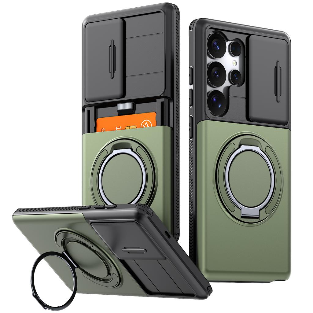Hoesje Voor Samsung Galaxy S26 S25 S24 S23 S22 Ultra Plus S25FE S24FE Cover Schuif Camera Bescherming Met Kaart Ringhouder Armor Fundas