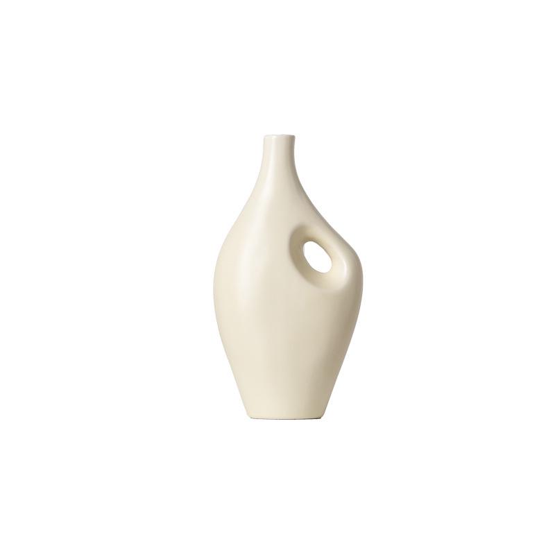 Beige Minimalist Ceramic Vase for Modern Home Decor and Flower Arrangement
