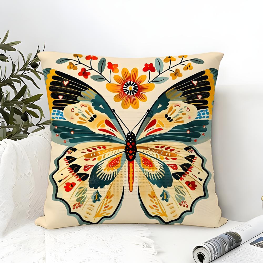 Colorful Plant And Insect Home Prints Pillow Case Cotton Linen Fabric Square Zipper Pillowcase Home Decorative Living Room
