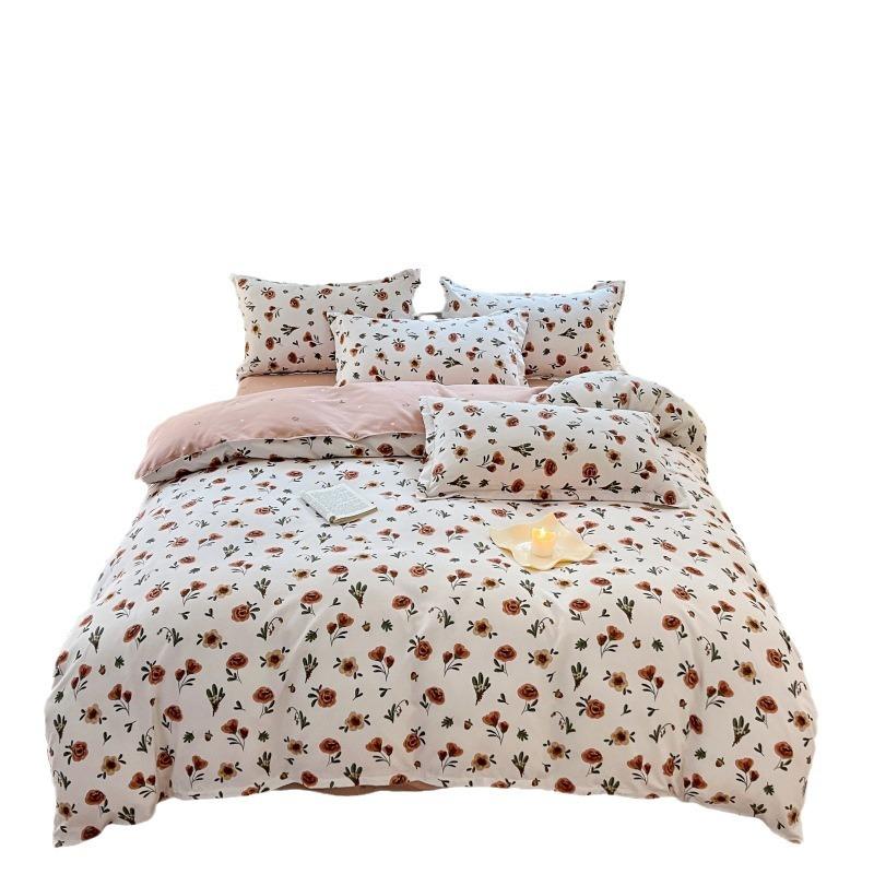 Washed Cotton 4Pcs Set, Spring And Autumn 1.8M Bed Sheet Double Quilt Set 3Pcs Home Textile