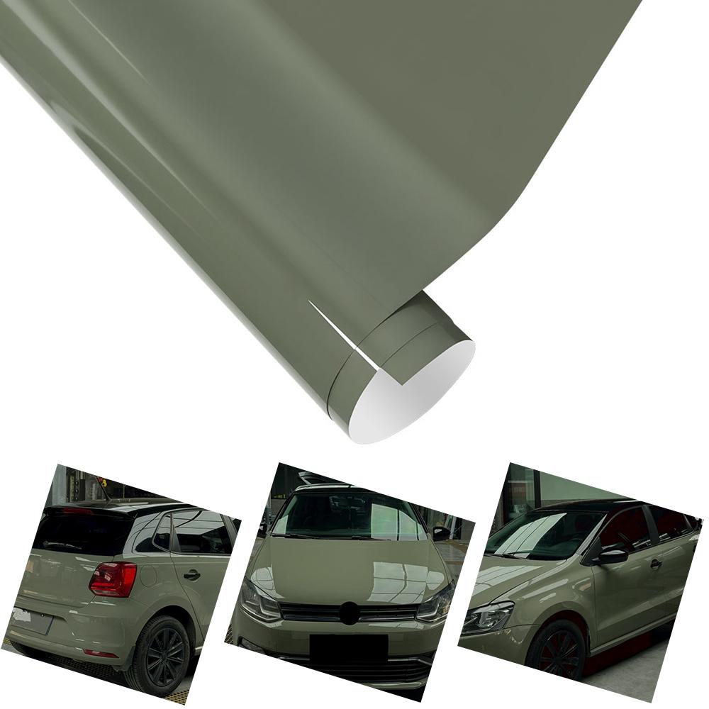 High Brightness Khaki Green Car Vinyl PVC Wrapping Glossy Film Decal Auto Body Styling Decoration Accessories Bubble Air Free