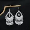 Peacock Tassel Earrings with Hollow Leaf Design in Retro Ethnic Style Imitation Silver for Women