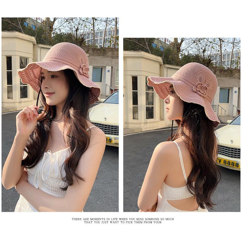 Pălărie de soare din paie dulce, cu bor larg, stil franțuzesc, pălărie bucket tricotată, șapcă cu vizieră, temperament, șapcă de protecție solară, primăvară-vară