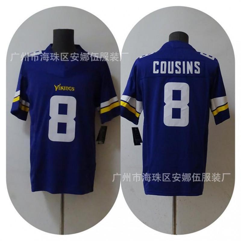 Mens Embroidered Minnesota Vikings NFL Football Jersey T-Shirt Cotton Blend Sportswear Fans