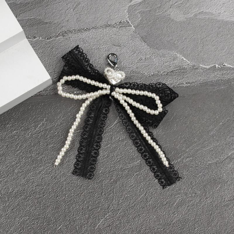 Lace Bow Imitation Pearl Keychain Removable Shoe Buckle Bag Pendant Accessories Heart Pendant Aesthetic Key Holder Gifts