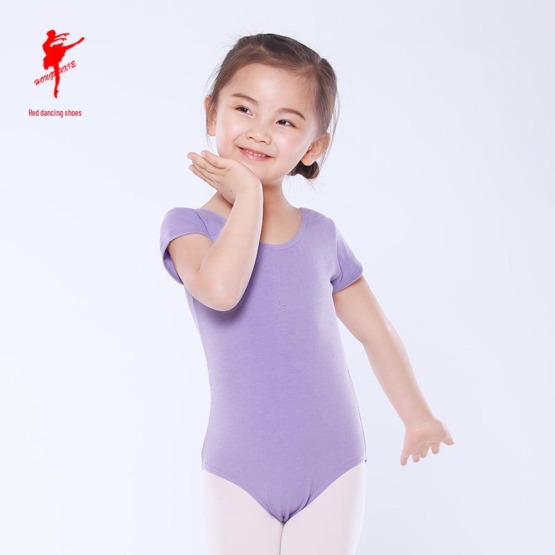 Red Children's Ballet Bodysuit - Short-Sleeve Cotton Leotard for Girls, Practice and Dancewear Style 5007