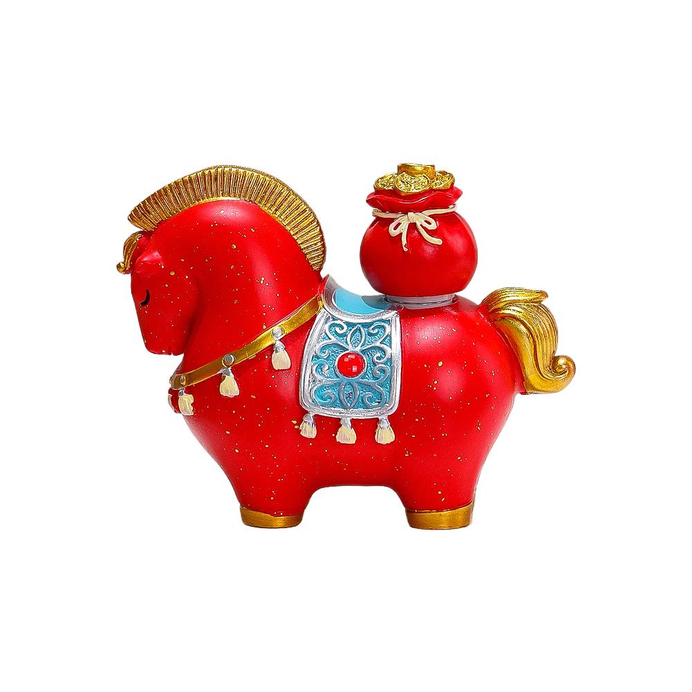 1pcs Horse Year Mascot Wealth Fortune Ornament Chinese Zodiac Auspicious Decoration Desk Home Office Gift Red Resin Figurine One size