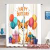 2pcs   2D FLAT PRINTING Curtains (Without Rod) Birthday Corgi Modern Window Curtain Versatile Fabric Curtains Festive Ldeal for