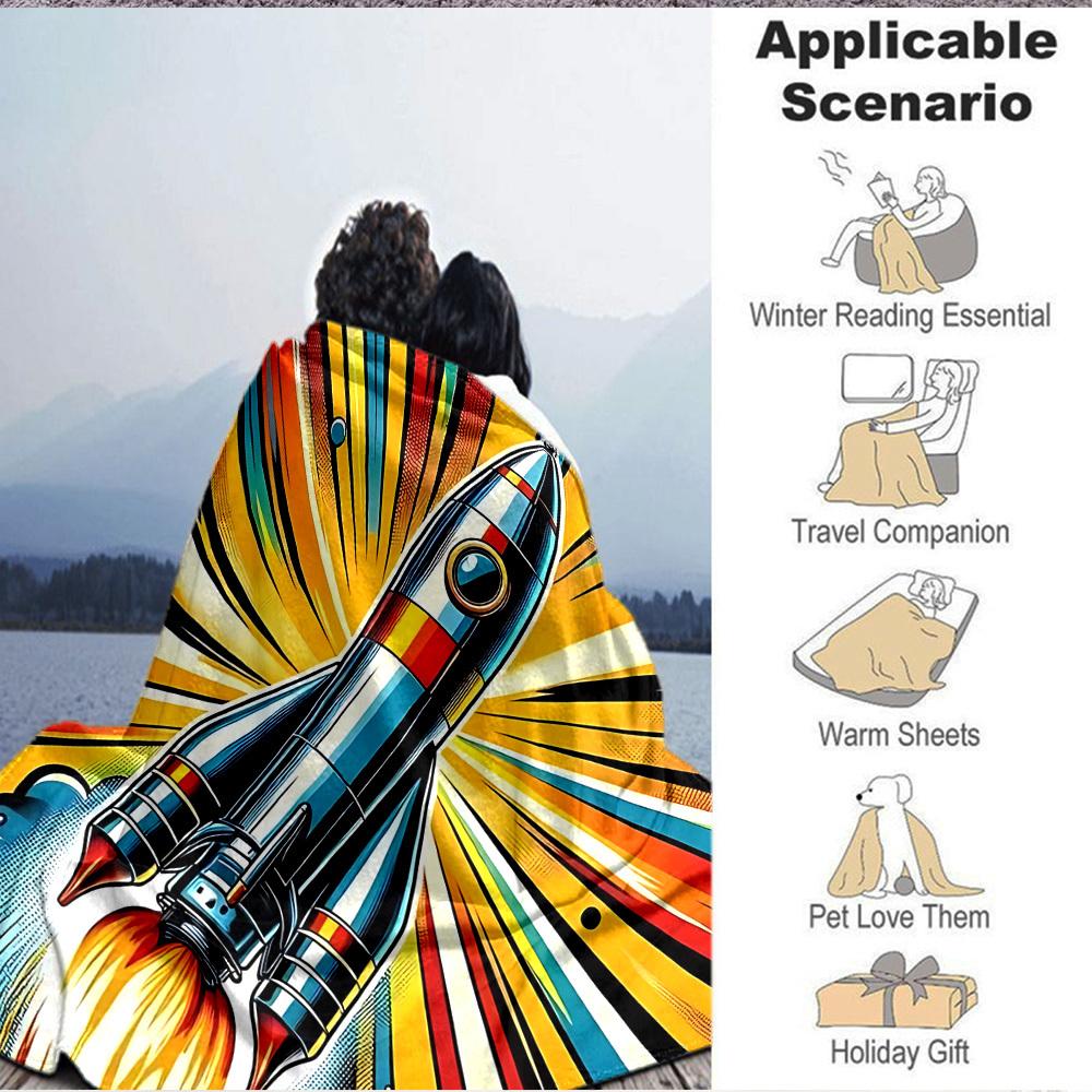 1pc Rocket Launch Blanket, Lightweight Flannel Throw Blanket for Sofa, Bed, Travel, Camping, Living Room, Office, Couch044