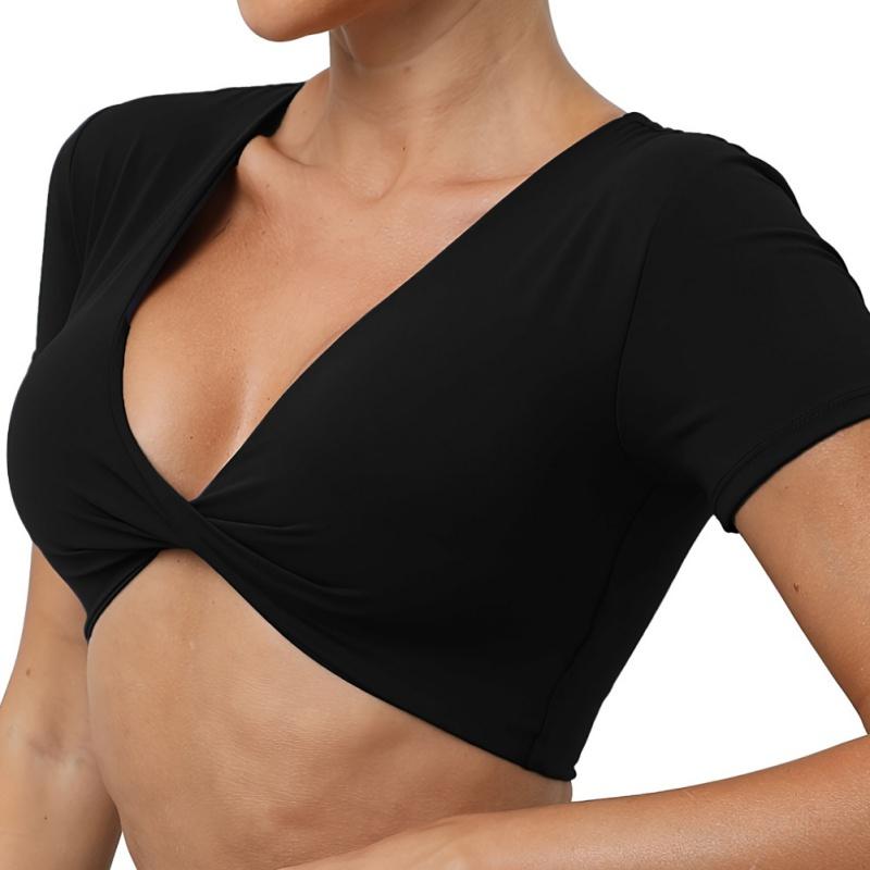 

Женские укороченные топы для спортзала с коротким рукавом спереди, укороченный топ с V-образным вырезом, короткий топ для фитнеса и йоги M