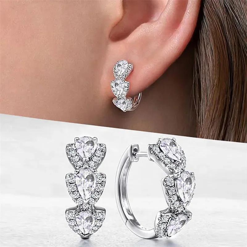 New Luxury Trendy Blue Cubic Zirconia Hoop Earrings Wedding Party Elegant Accessories For Women Anniversary Gift Jewelry