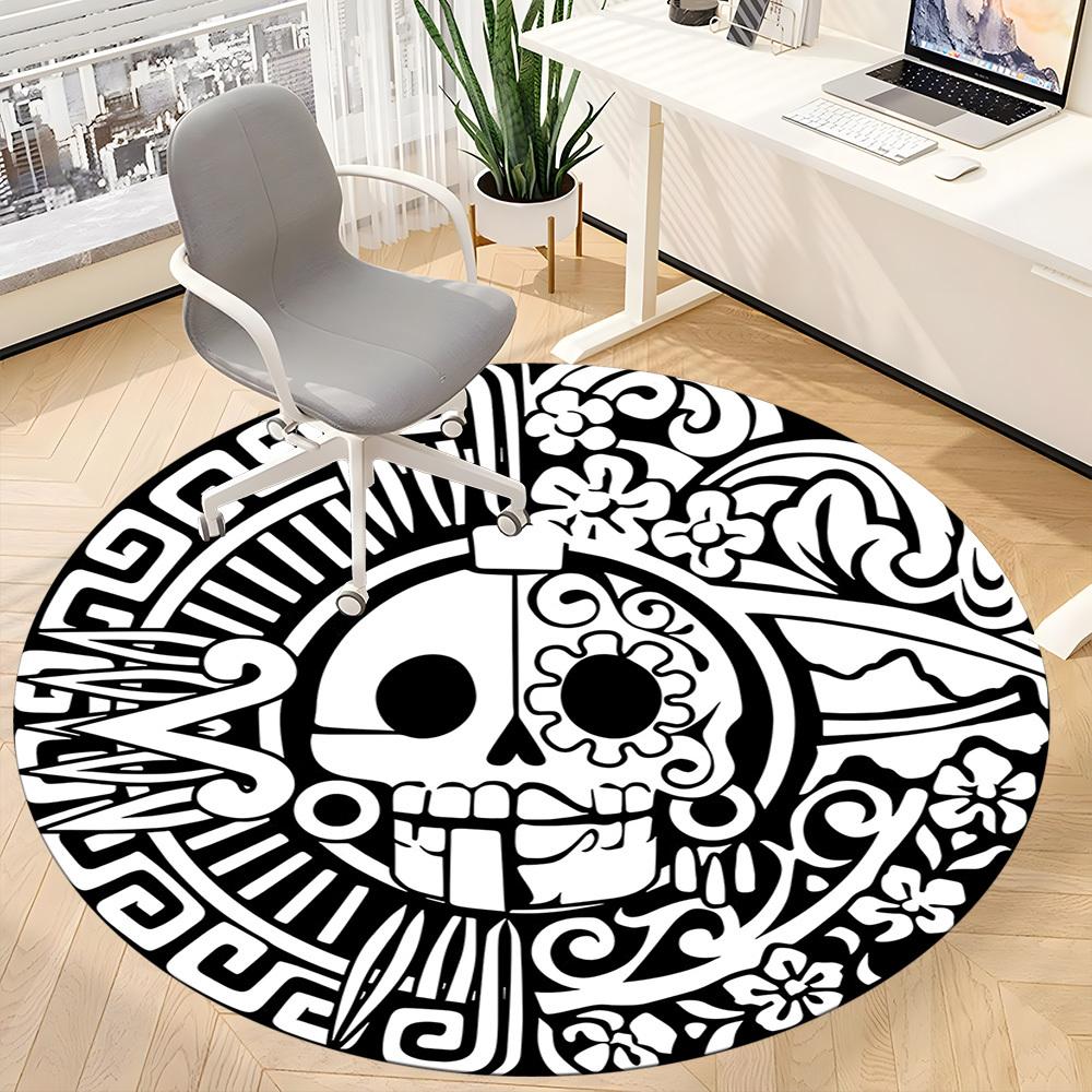 1pc Day of the Dead, Skull Office Round Area Rug,  Mat Suitable For Office, Under Office Chairs Bedroom Living Room Home Decor, Room Deco