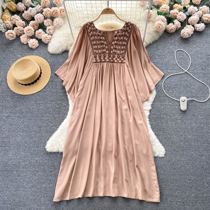 

Women s Clothing Plus Size Ladies Ethnic Style Retro Slimming Dress Khaki All yards