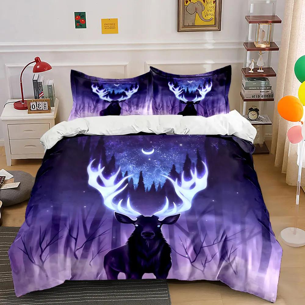 "Deer Forest Starry Night Decor" Soft Comfortable Duvet Cover Bedding Set Included 1*Duvet Cover & 2*Pillowcases Gift