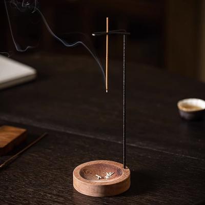 Yousheng Upside Down Incense Burner Metal Frame Incense Stick Holder with Wooden Base Round Incense Tray for Home Decor Yoga Meditation