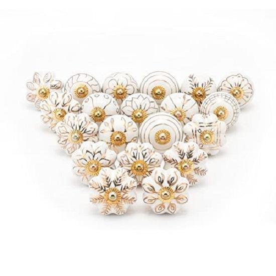 Dresser Knobs - Vintage Assorted Ceramic Drawer Handle for Kitchen Cabinets Home Interior Decor Furniture Hardware - Gold - Pack of 6 Knobs