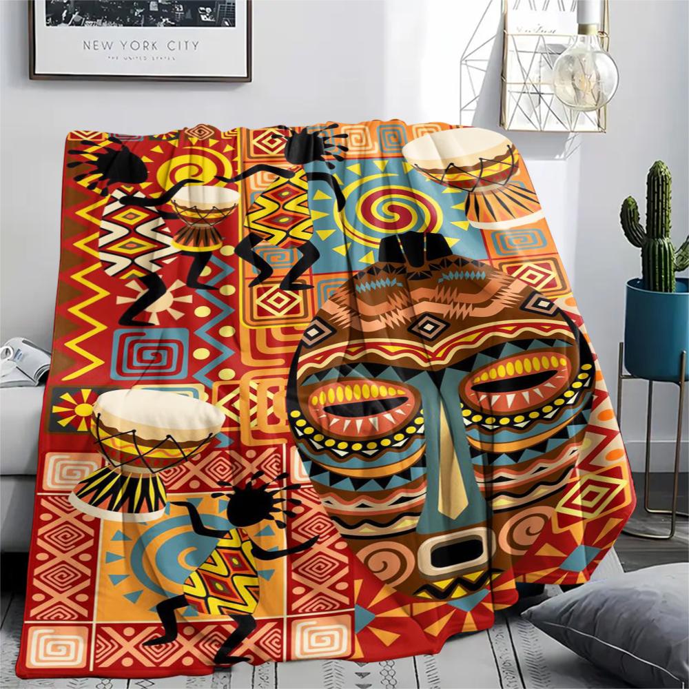 1Pc Ethnic Tribal Texture Print Flannel Blanket, High Quality Comfortable for All Seasons, Home Decor, Warmth and Comfort, Perfect for Gifts