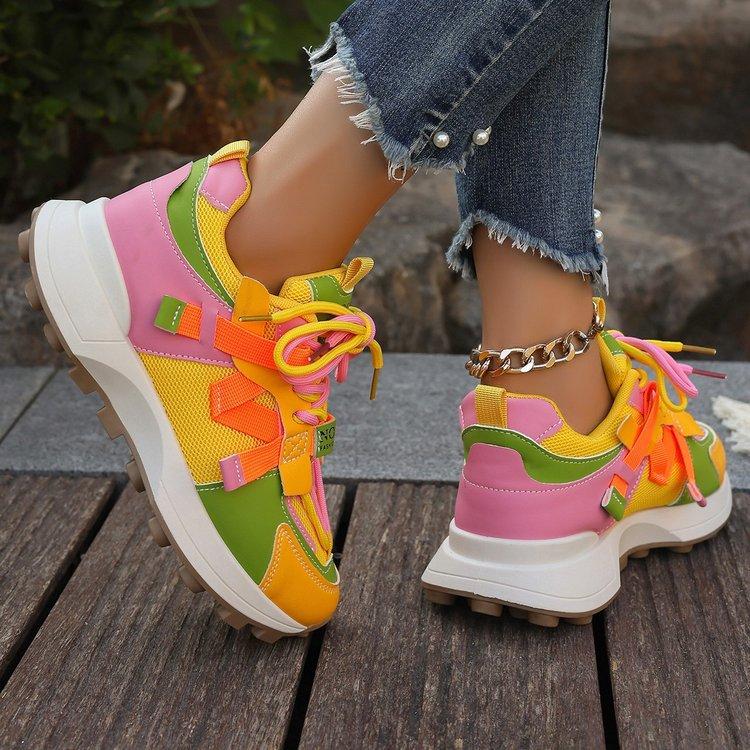 2025 spring new color matching lace-up platform dad shoes women's Forrest Gump shoes female student casual sports shoes