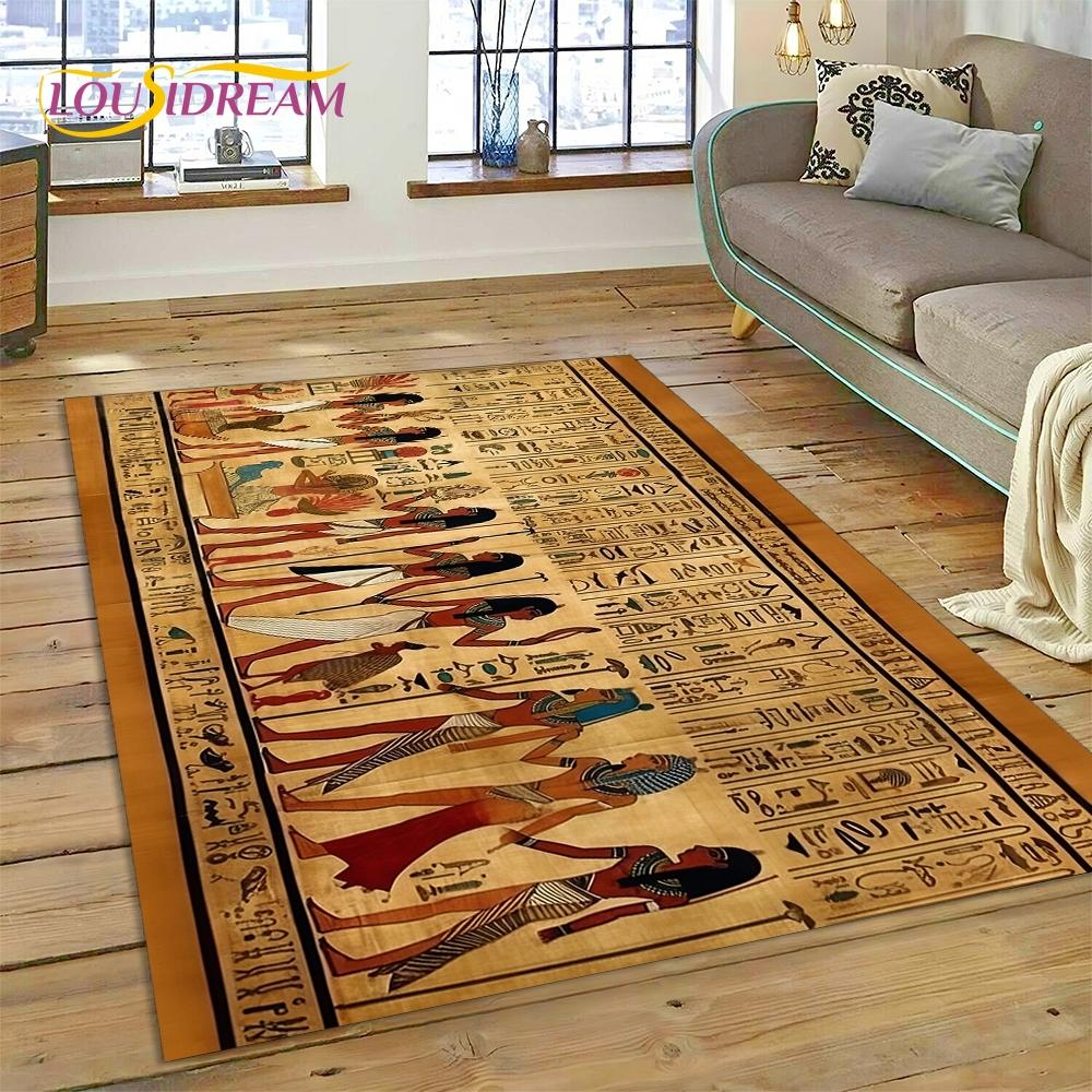 Tapis HD Hiéroglyphes Pharaoniques Mythologie Égyptienne 3D pour Salon Chambre Décoration de Maison, Décoration Antidérapante pour Canapé Paillasson